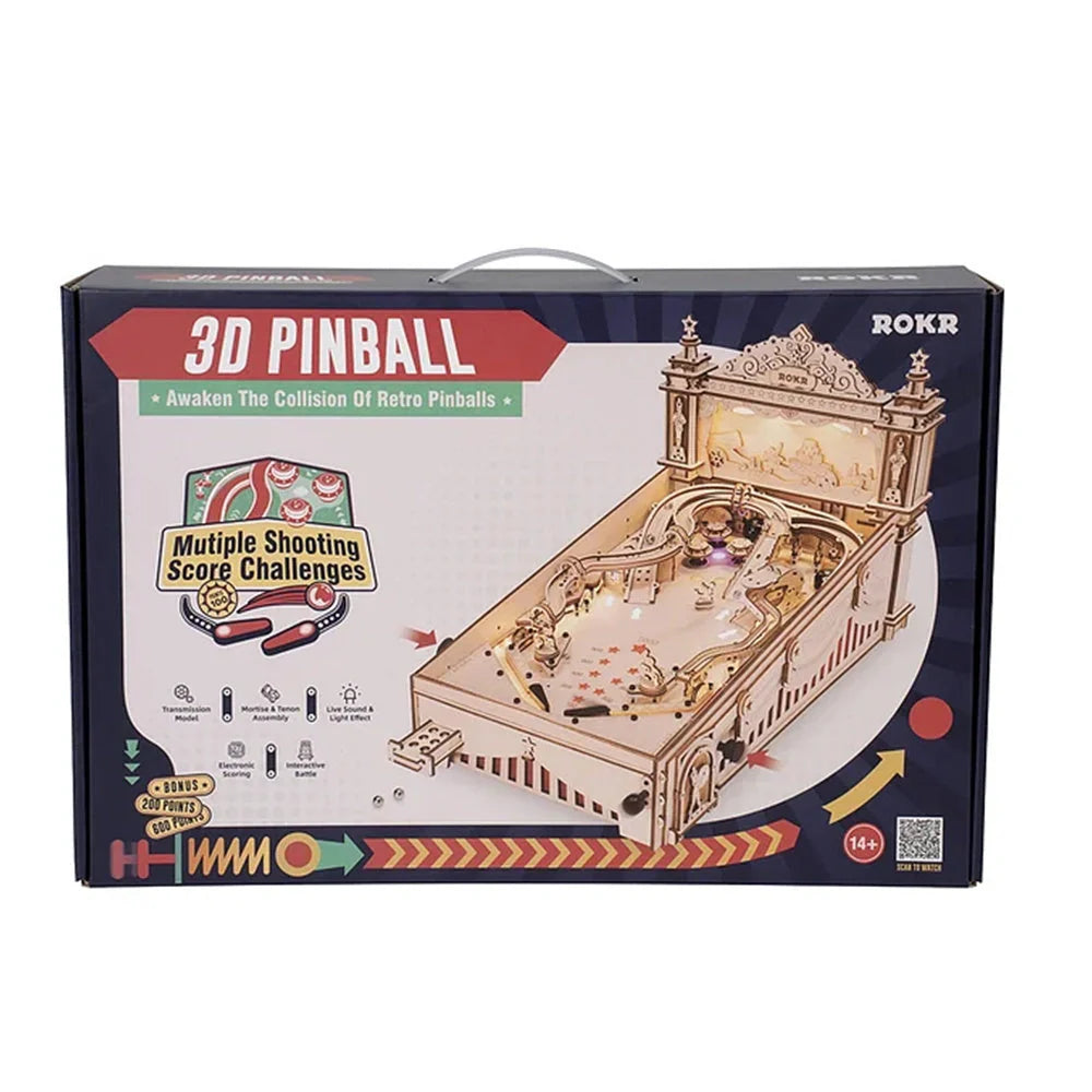 Robotime ROKR DIY Pinball Machine 3D Wooden Puzzle with colourful LED effects
