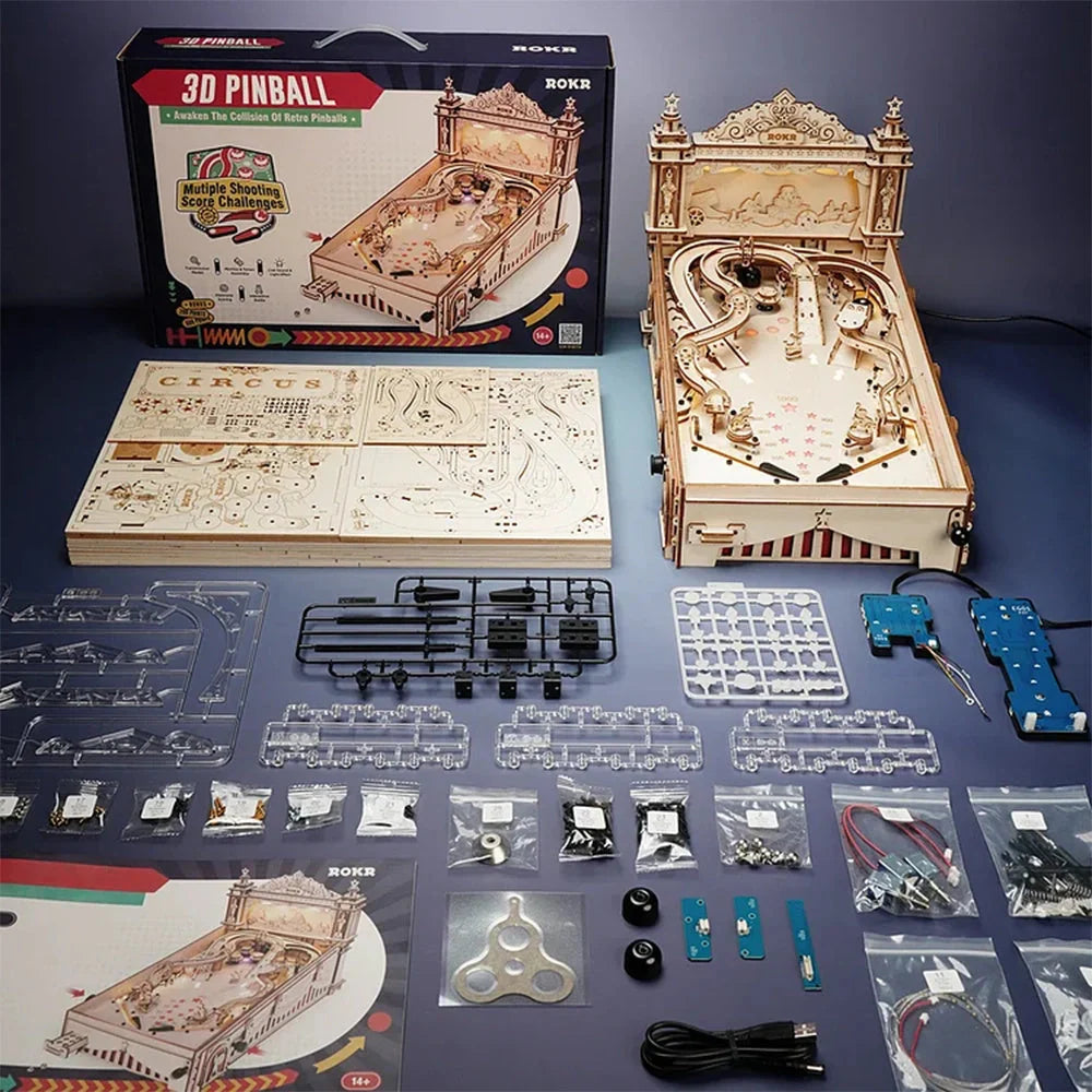 Robotime ROKR DIY Pinball Machine 3D Wooden Puzzle with colourful LED effects