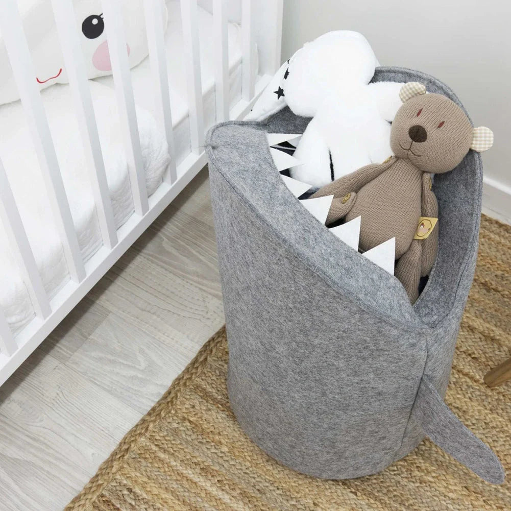 Shark-shaped kids' toy storage basket in premium felt, foldable design