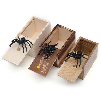 Prank Spider Surprise Box - Realistic Wooden Box That Reveals a Jumping Creature Inside for Practical Jokes and Laughs