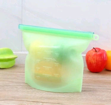 Premium silicone food storage bags in various colours, featuring airtight seals and reusable designs