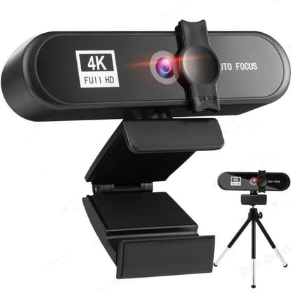 Premium 4K auto-focus webcam with dual stereo microphones for clear video and audio quality