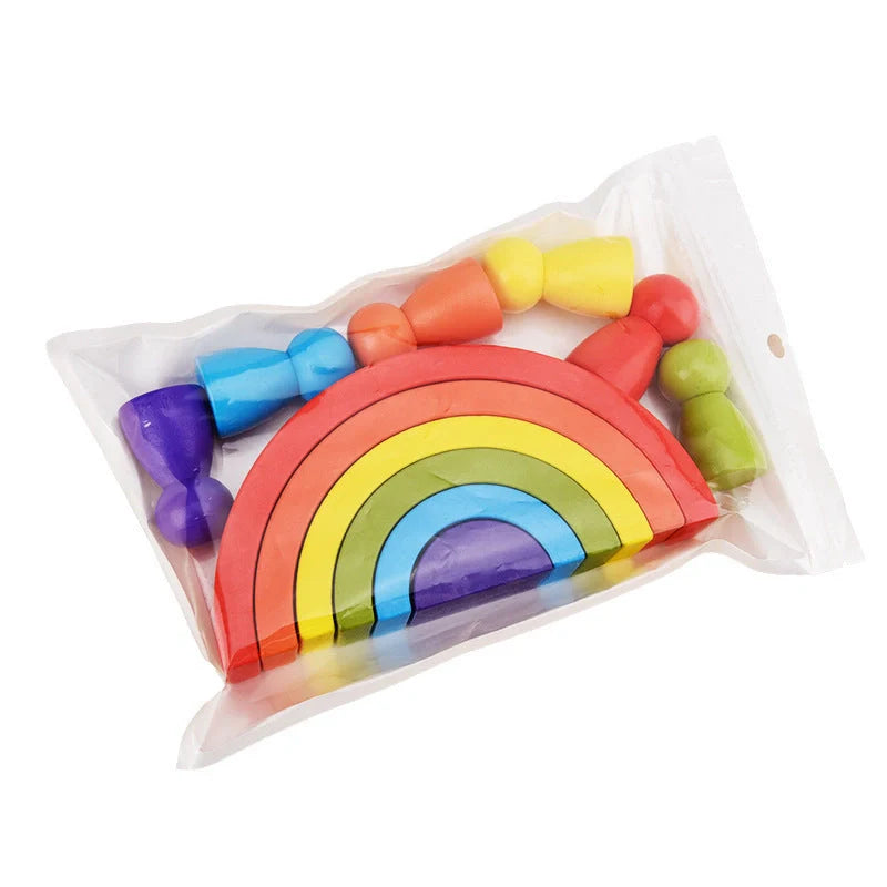Eco-friendly wooden rainbow arched building blocks for creative and safe play