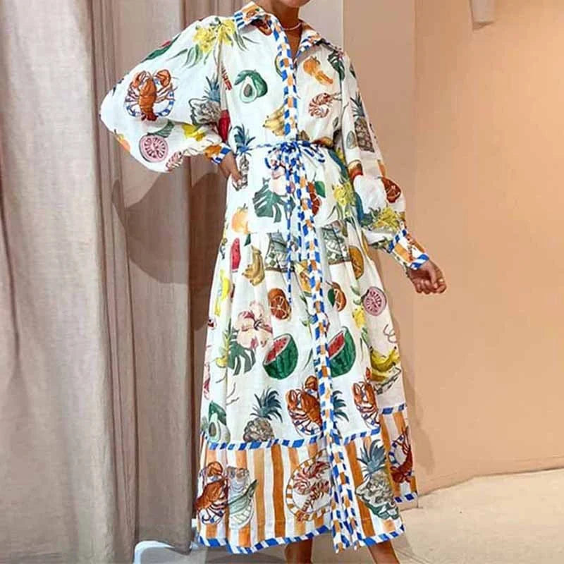 Women's A-line beach dress with long lantern sleeves in various colours