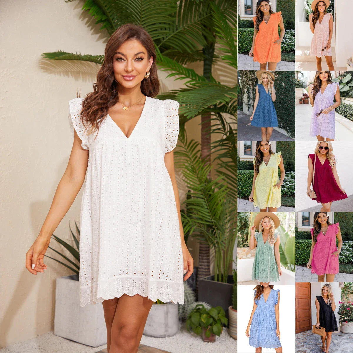 Stylish sleeveless lace pocket beach dress in a variety of vibrant colors