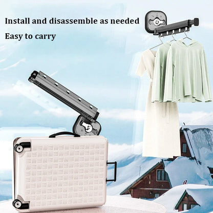 Aluminium suction cup folding clothes hanger with retractable drying rack for space-saving laundry drying