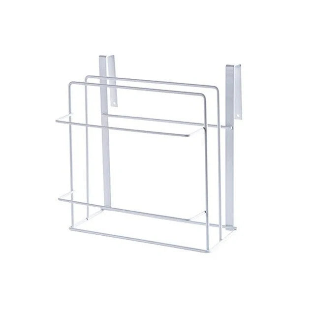 Double layer iron kitchen towel rack for durable storage of chopping boards and rags