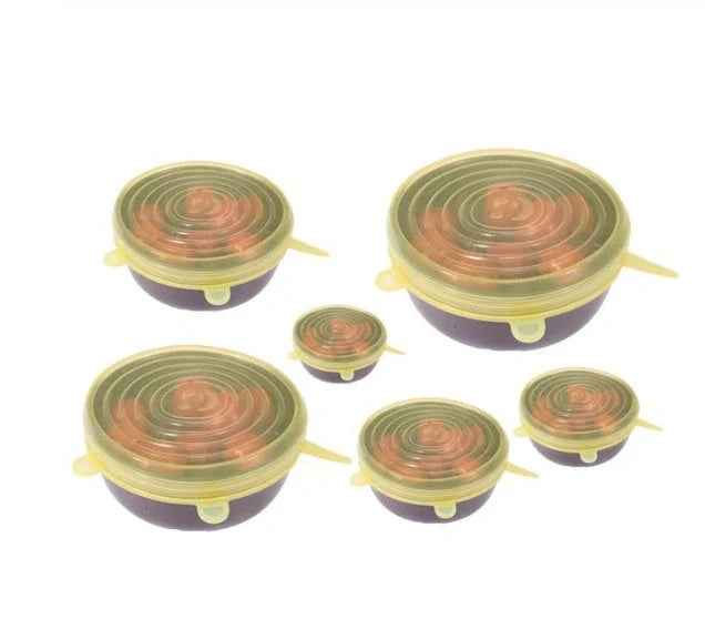 6-piece stretch silicone cookware covers set in various sizes and colours