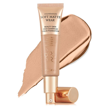 PHOFAY Full Coverage Foundation in various shades, 30ml oil-controlling formula