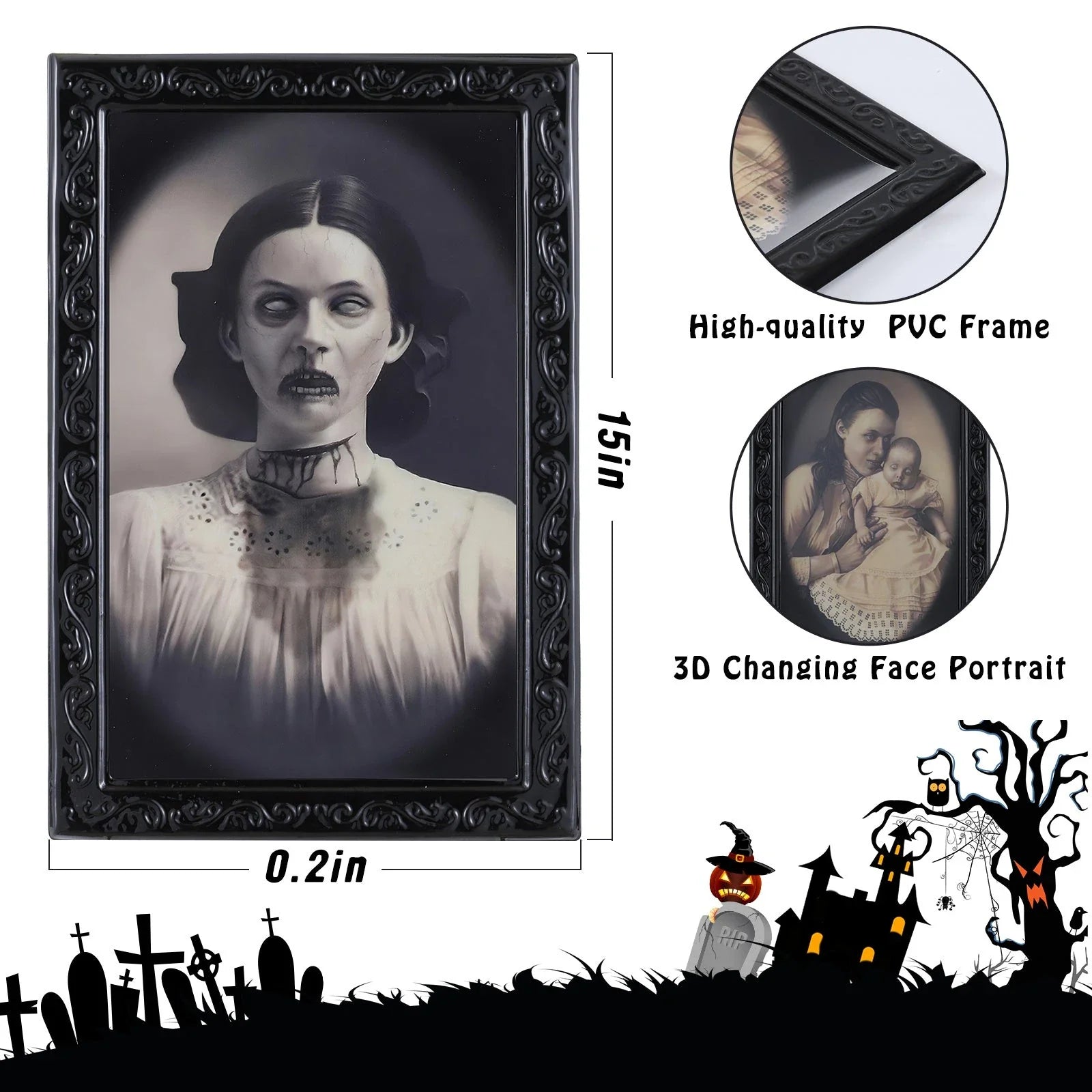 Haunting 3D Changing Face Portrait - Spooky Halloween Decoration with Ghostly Figure