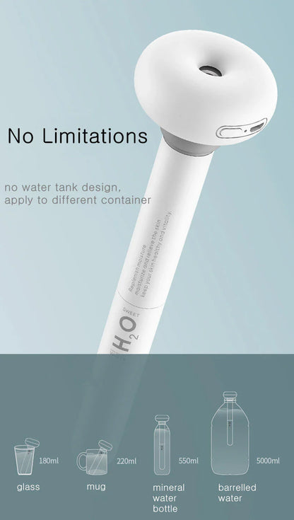 Compact and portable USB-powered air humidifier and essential oil diffuser with versatile water container design