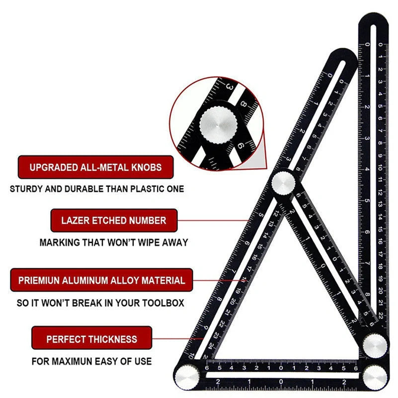 Aluminum alloy six-folding multi-angle measuring ruler for precise tile and lumber layouts