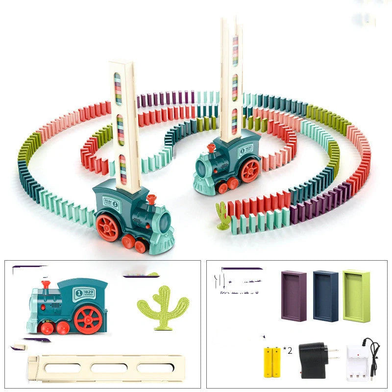 Automatic Licensing Dominoes Electric Train Set for infants with dominoes and delivery box