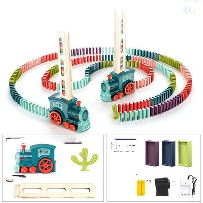Automatic Licensing Dominoes Electric Train Set for infants with dominoes and delivery box