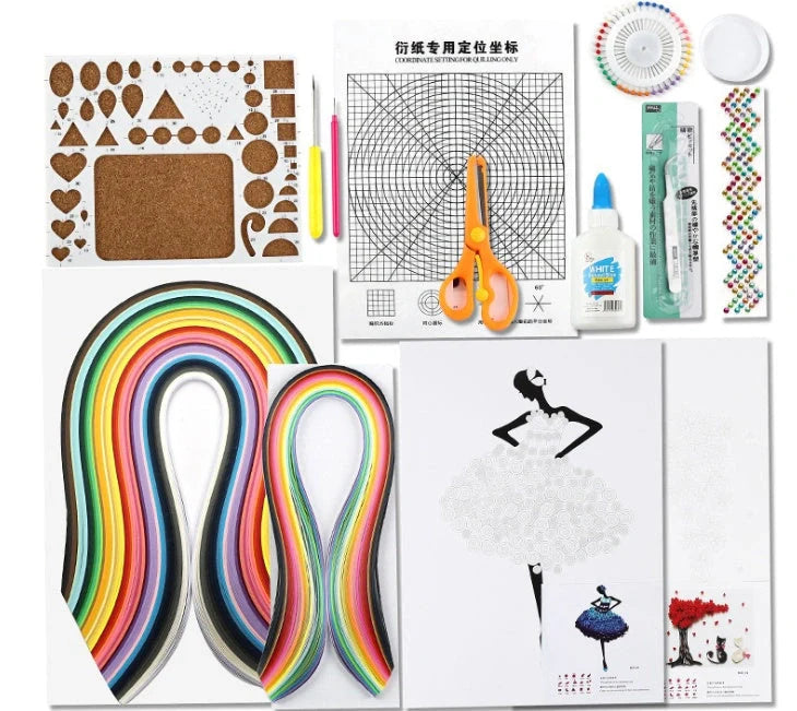 Premium DIY Quill Art Craft Kit with multicoloured paper strips and essential tools for paper quilling
