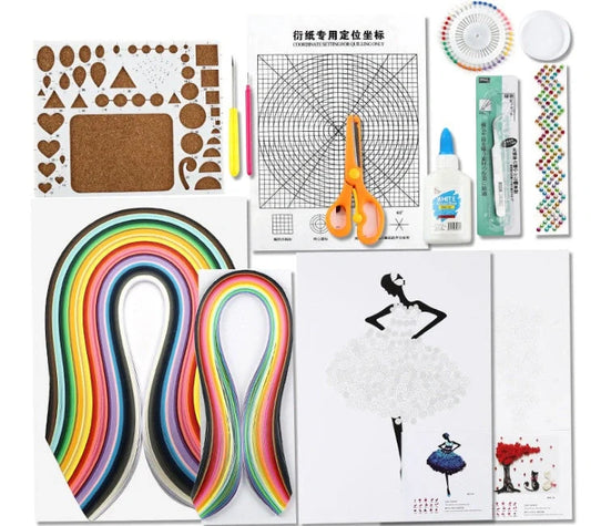Premium DIY Quill Art Craft Kit with multicoloured paper strips and essential tools for paper quilling