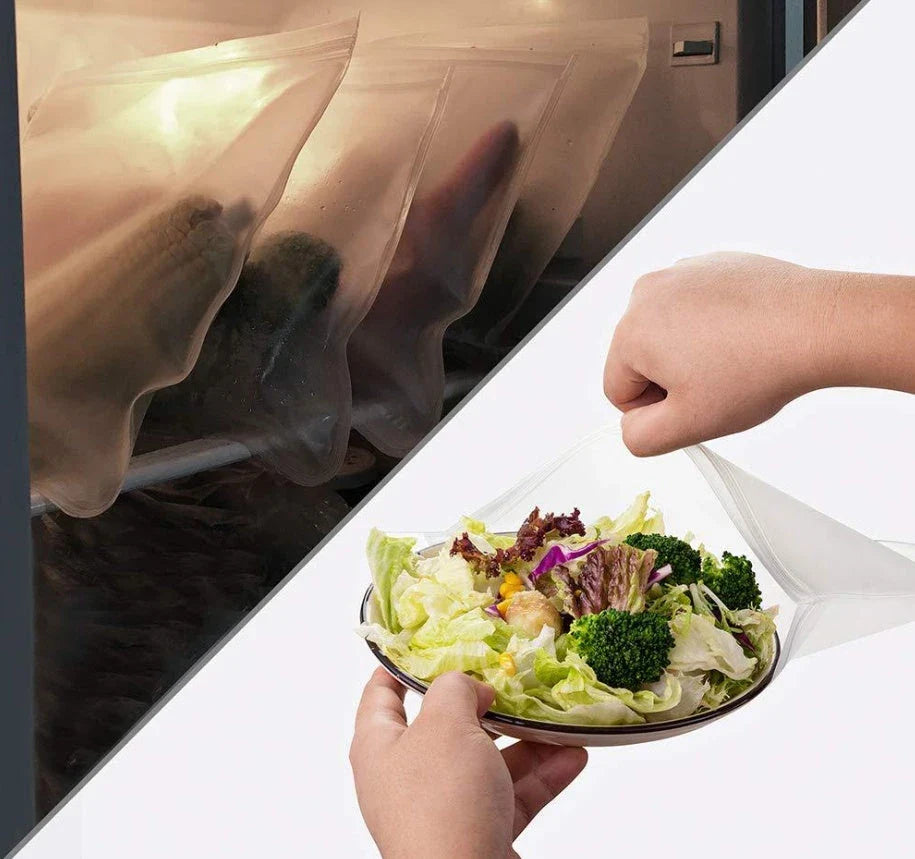 Reusable fresh keeping food storage bags made of durable PEVA material with silica gel and silicone for long-lasting food freshness