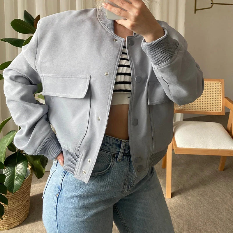 Women's stand-collar jacket with big pockets in various colours