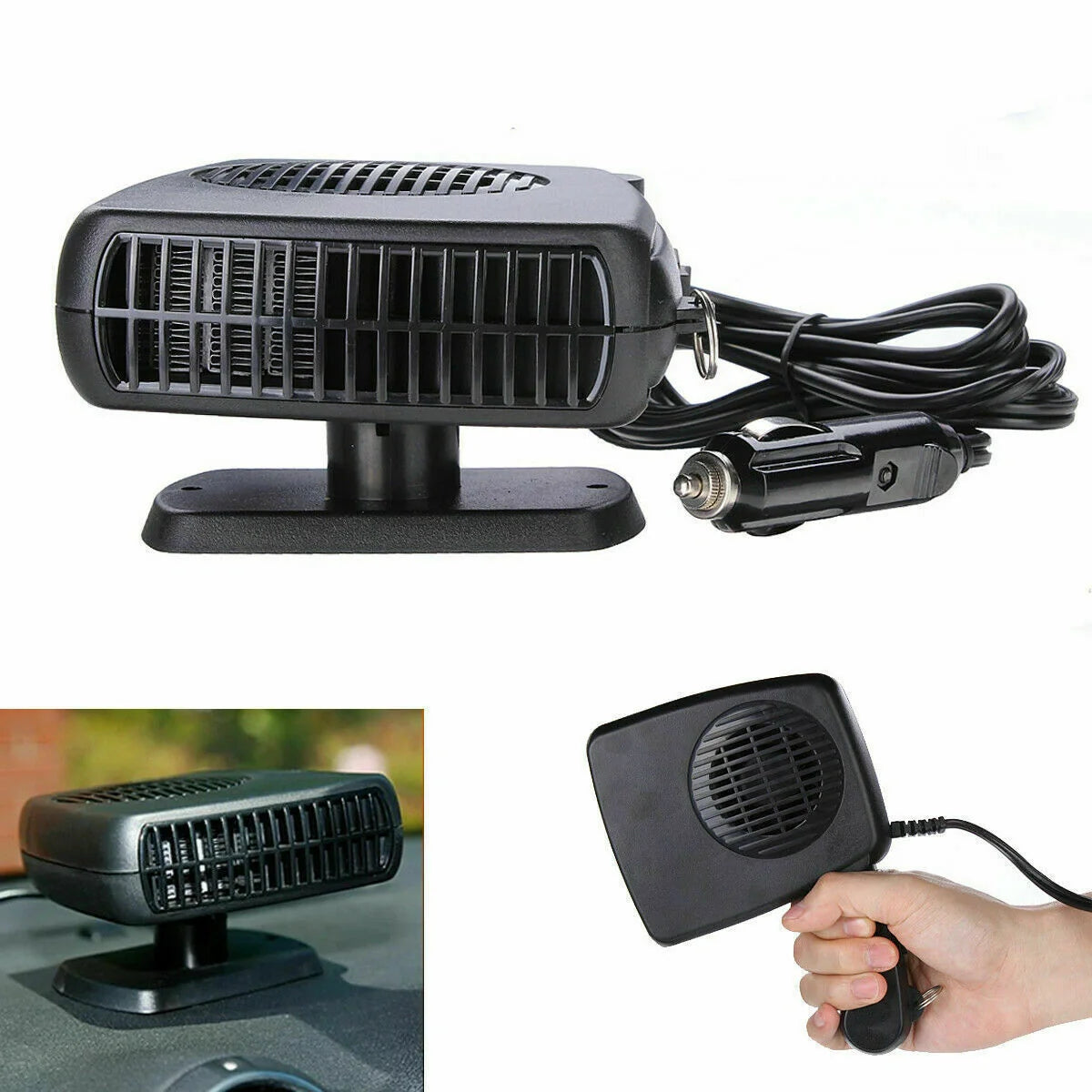 Portable car heater and fan with dual air modes for 12V/24V vehicles