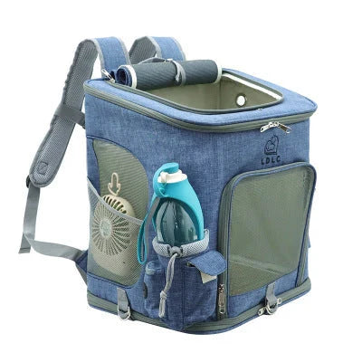 Transparent pet carrier backpack with mesh windows and zippered top for easy access, perfect for transporting cats in comfort and style.