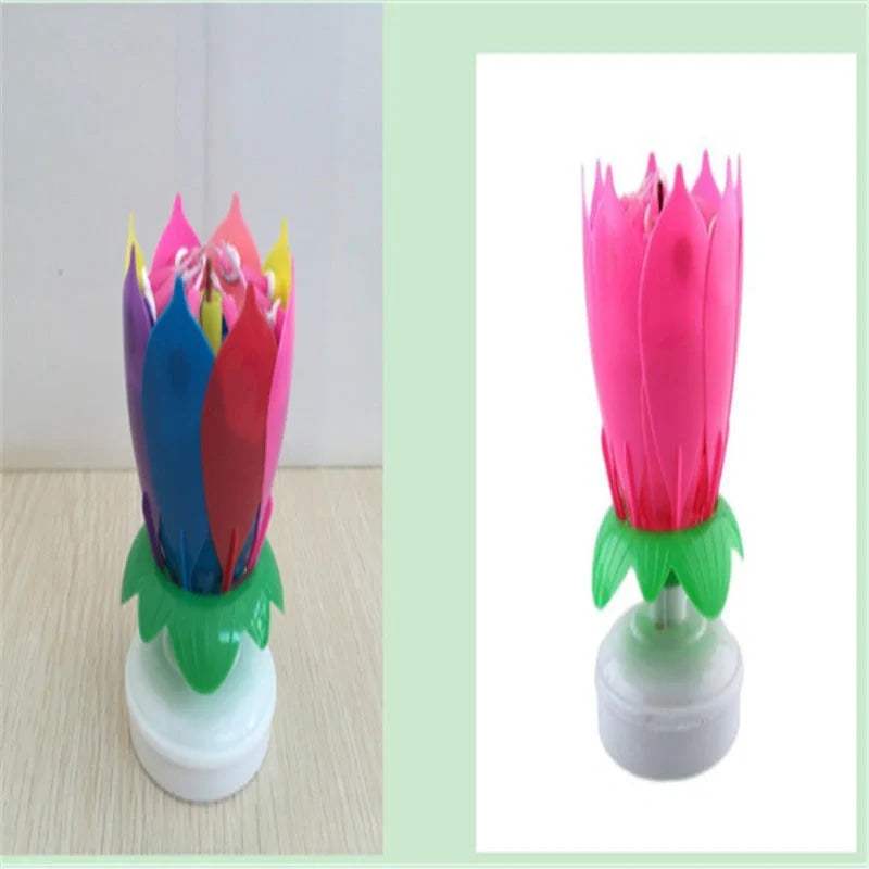 Musical Lotus Candles in various colours, showcasing the elegant lotus design and music feature