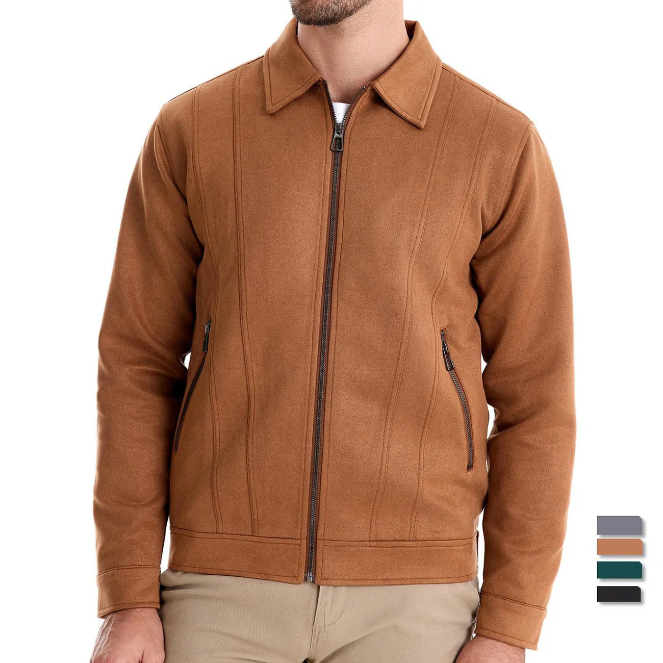 Men's suede lapel zipper jacket in various colours for autumn and winter wear