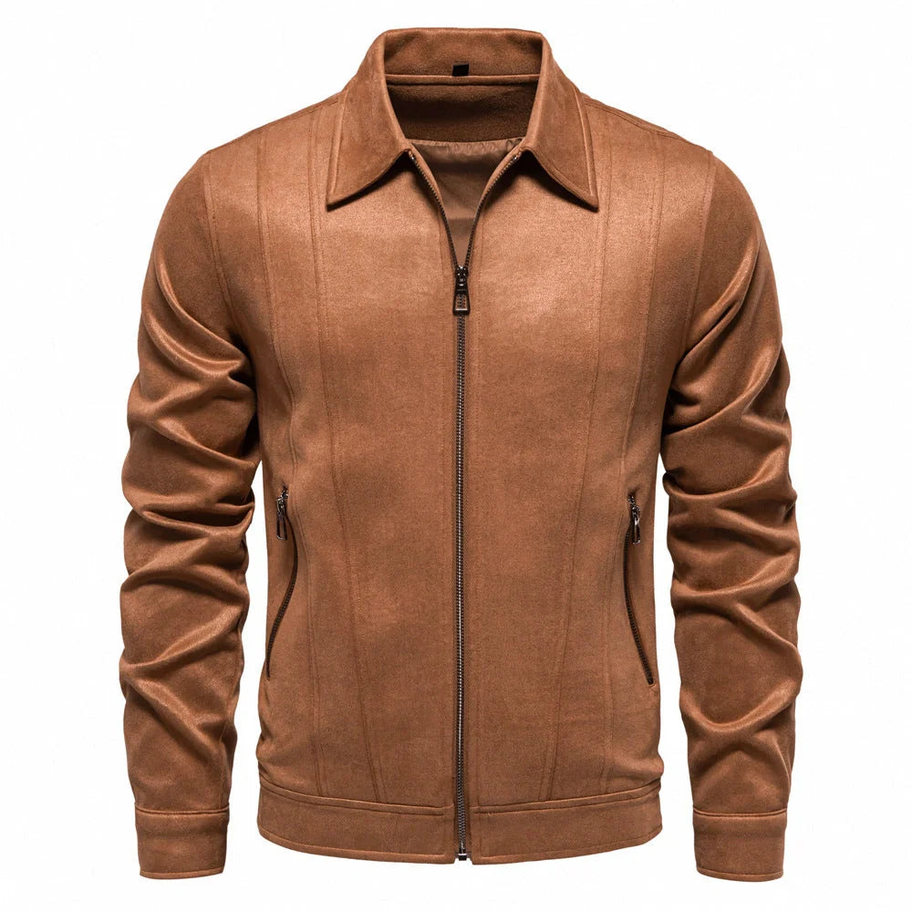 Men's suede lapel zipper jacket in various colours for autumn and winter wear