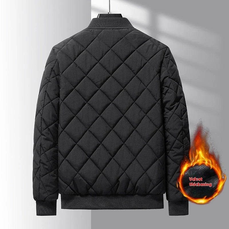 Stylish and warm rhombic-stitched cotton jacket for men in khaki and black colors
