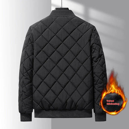 Stylish and warm rhombic-stitched cotton jacket for men in khaki and black colors