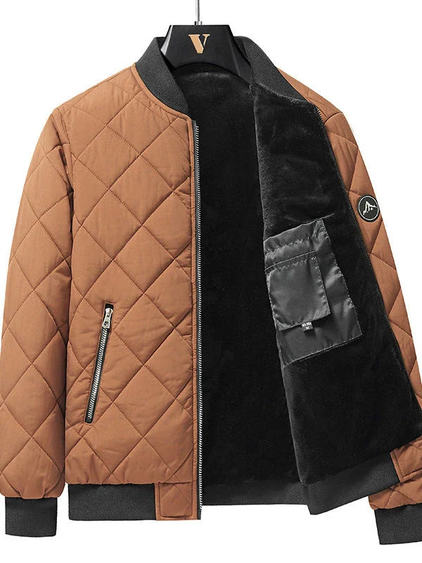 Stylish and warm rhombic-stitched cotton jacket for men in khaki and black colors