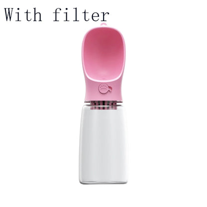 Durable and portable pet water bottle with one-touch button, suitable for outdoor activities with your furry friend