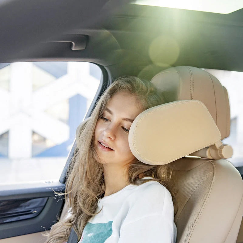 Adjustable car seat headrest pillow with memory foam for neck support during travel