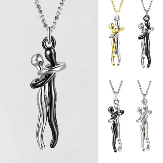 Stylish brass hugging couple necklace with minimalist design - a thoughtful Valentine's Day gift