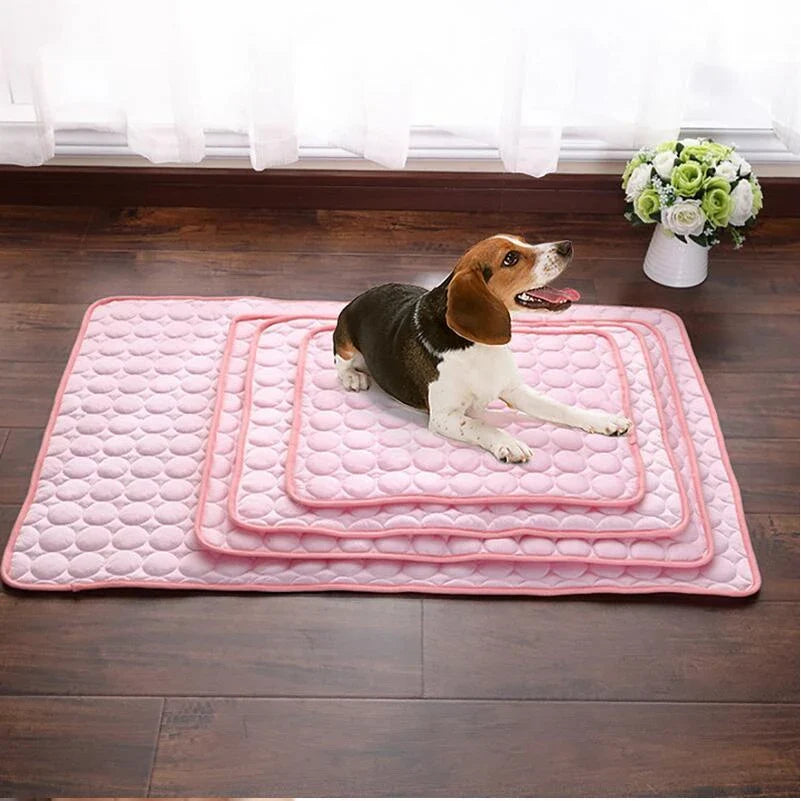 Premium pet cooling pad made with cold silk and breathable mesh to keep your furry friend comfortable in the summer heat
