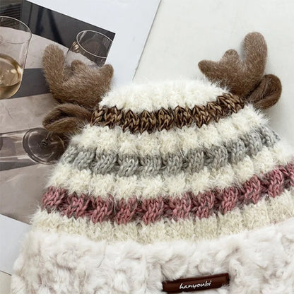 Christmas knitted deer antler hat in various colours for winter warmth