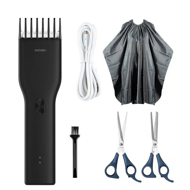 Premium cordless hair trimmer with genuine leather exterior, powerful motor, and versatile design for adults and children's grooming needs