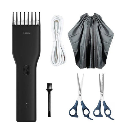 Premium cordless hair trimmer with genuine leather exterior, powerful motor, and versatile design for adults and children's grooming needs