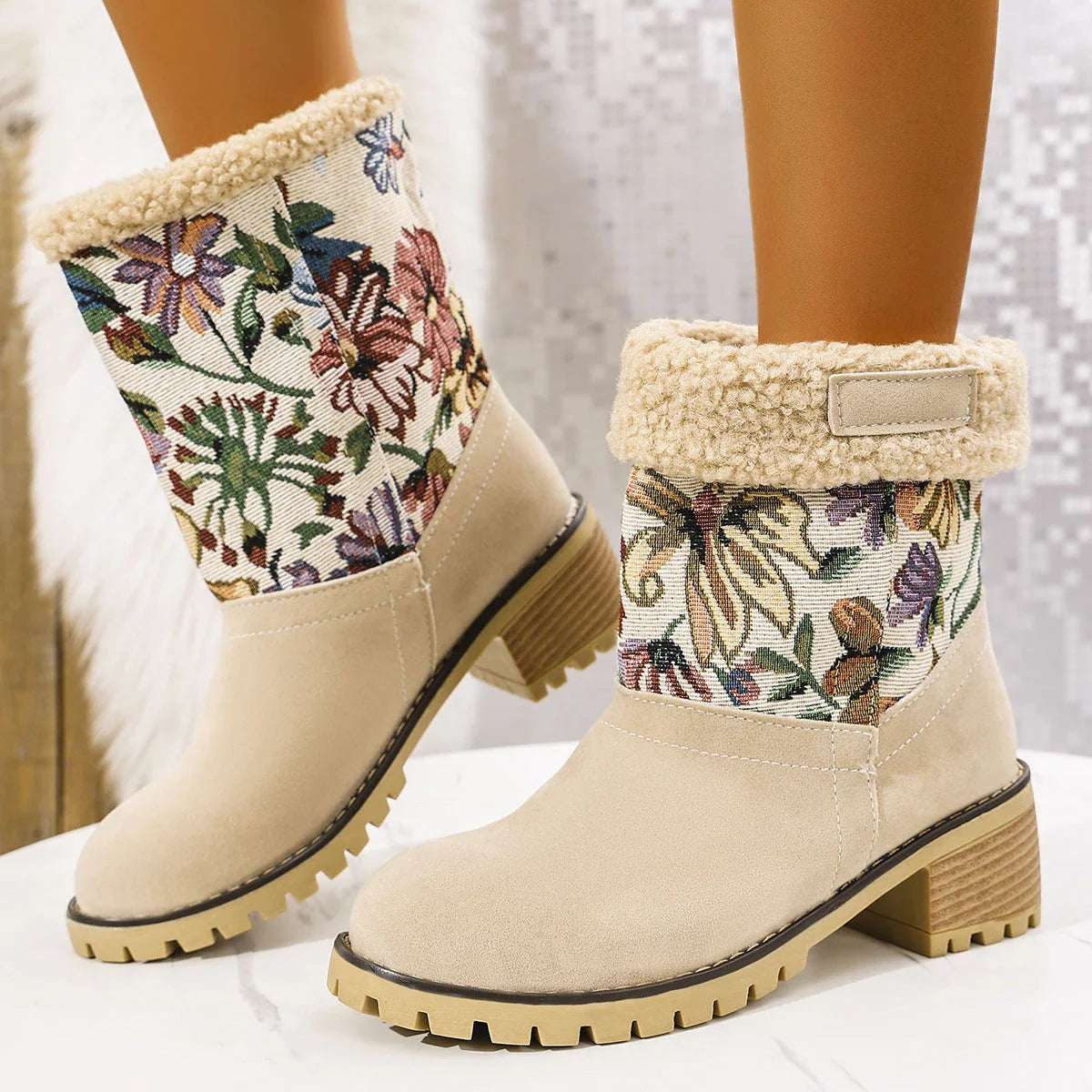 Stylish floral embroidered snow boots for women in multiple colors and sizes