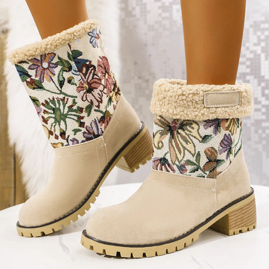 Stylish floral embroidered snow boots for women in multiple colors and sizes