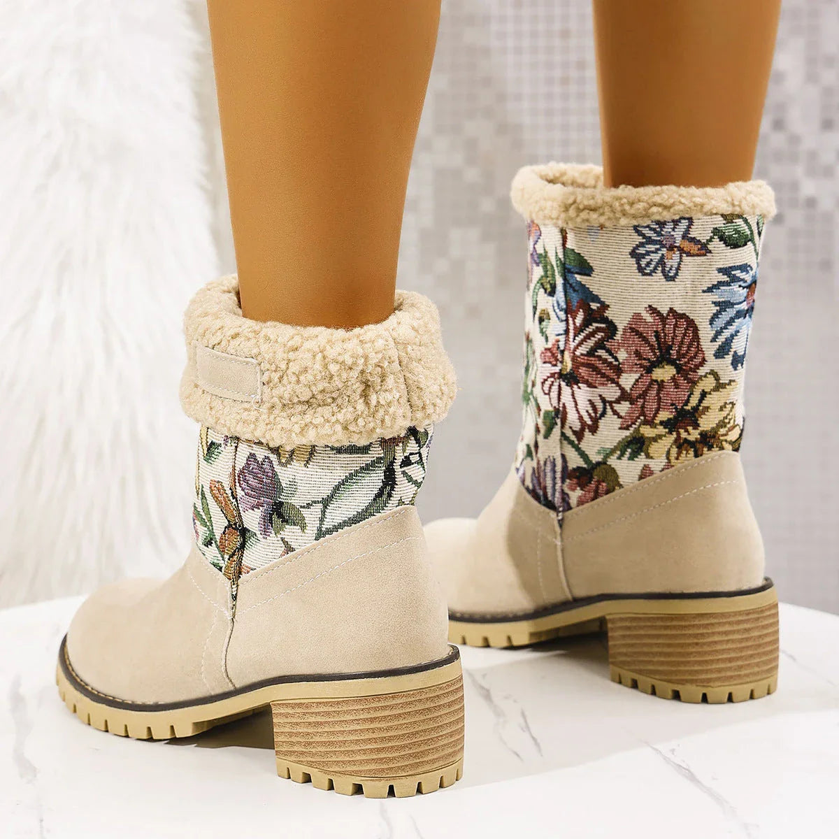 Stylish floral embroidered snow boots for women in multiple colors and sizes