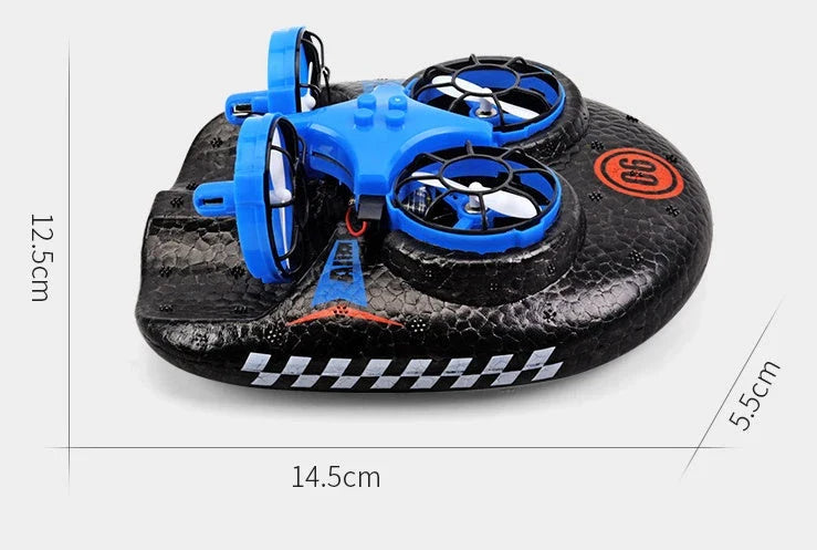 Versatile 3-in-1 RC Hovercraft Drone that can fly, glide on land, and cruise on water with intuitive controls and long-lasting battery life