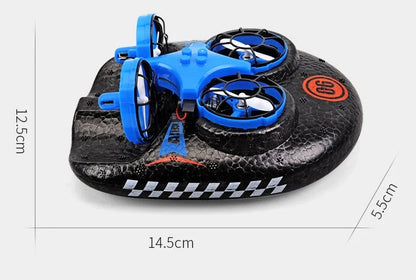 Versatile 3-in-1 RC Hovercraft Drone that can fly, glide on land, and cruise on water with intuitive controls and long-lasting battery life