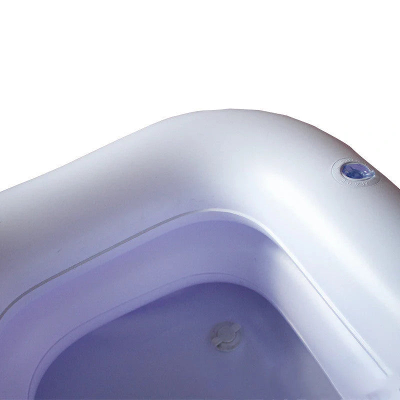 Inflatable Shampoo Basin for elderly care, white and black options, includes drain