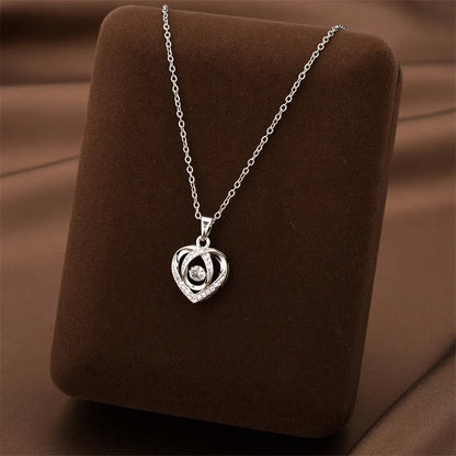 Heart-shaped rhinestone clavicle chain necklace in gold, silver, and blue