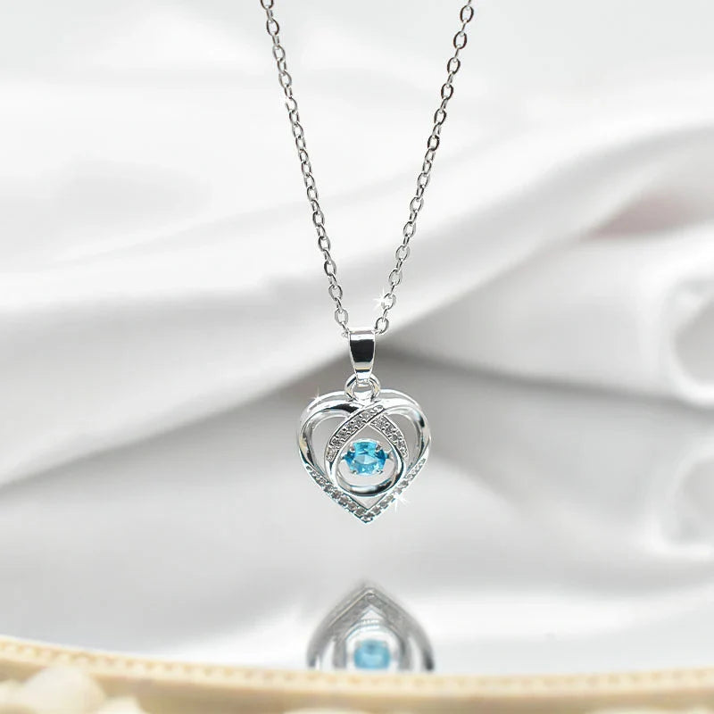 Heart-shaped rhinestone clavicle chain necklace in gold, silver, and blue