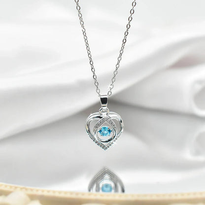 Heart-shaped rhinestone clavicle chain necklace in gold, silver, and blue