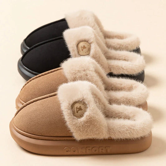 Plush, fleece-lined slippers in a variety of colors for women and men to wear indoors and outdoors