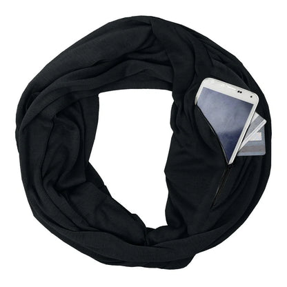 Solid colour pocket scarf with zippered pocket in various colours