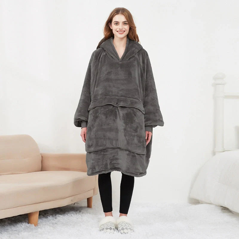 USB heated oversized hoodie blanket with large back heating area in various colors