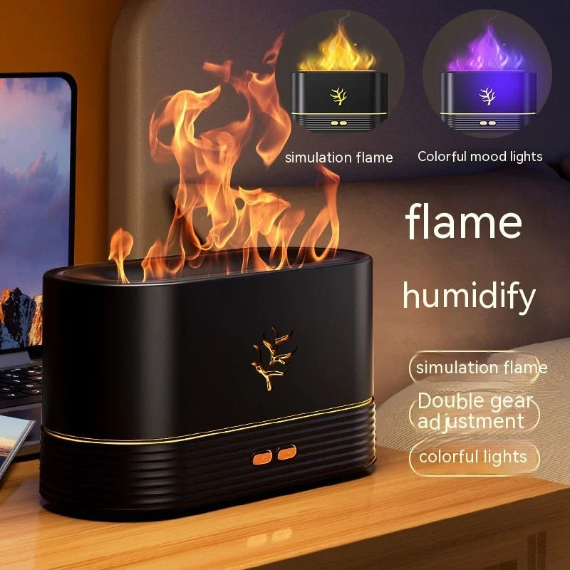 USB Flame Humidifier with aroma diffuser and LED night light in white and black